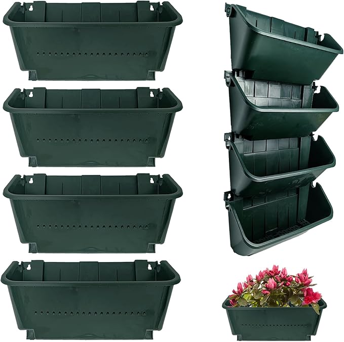 Self-Watering Wall Mounted Planter Set, Indoor and Outdoor Vertical Planter, Stackable Wall Mounted, for Balcony Decoration(Blackish Green 4 Pack) Rootora