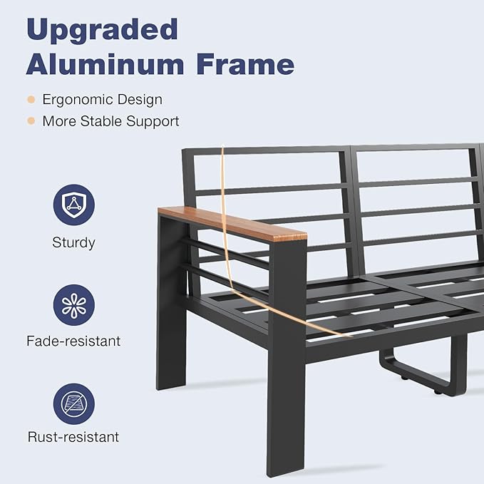Aoxun Aluminum Patio Furniture Set with Umbrella 5 Seats, Oversized Outdoor Sectional with Washable Thick Cushions, Coffee Table and Waterproof Cover, Patio Conversation Sets for Porch, Balcony, Deck Aoxun