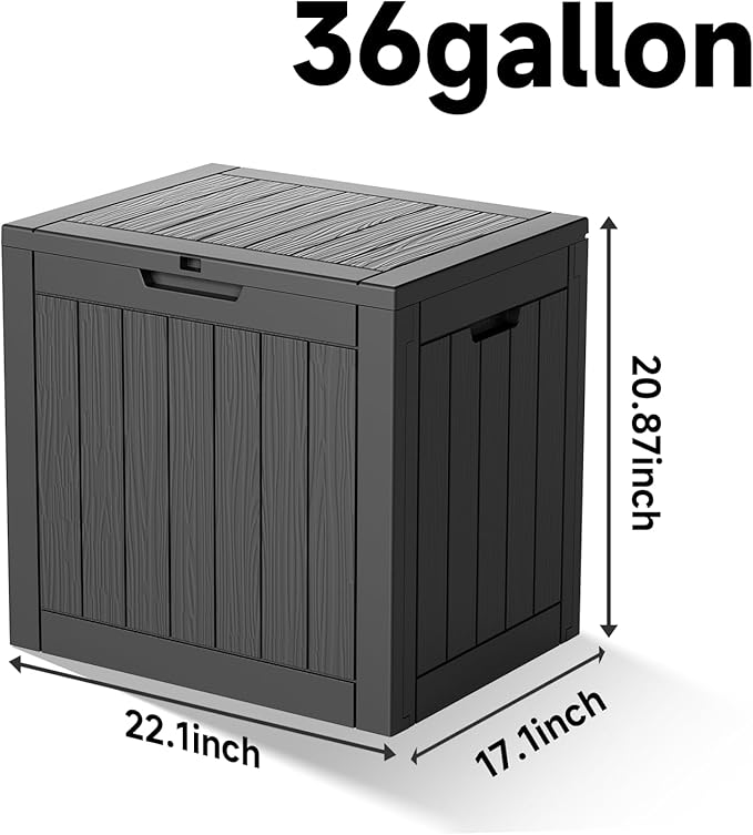 EasyUp 36 Gallon Outdoor Storage Box Waterproof, Resin Outdoor Deck Box, Deck Boxes for Garden Tools Equipment and Cushions (Black) EASYUP