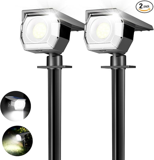 2 Pack Solar Spot Lights Outdoor, Solar Spotlights Outdoor Waterproof 2-in-1 Auto On/Off Landscape Lighting for Outside Yard Wall Garden Pathway Peasur