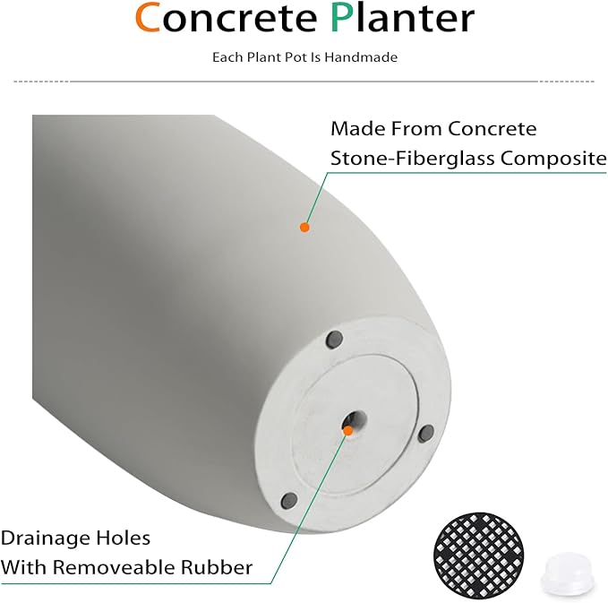 Tall Planters for Outdoor Plants, Large Concrete Flower Pots for Garden Front Porch, Patio, Indoor (Gray) Heyzier