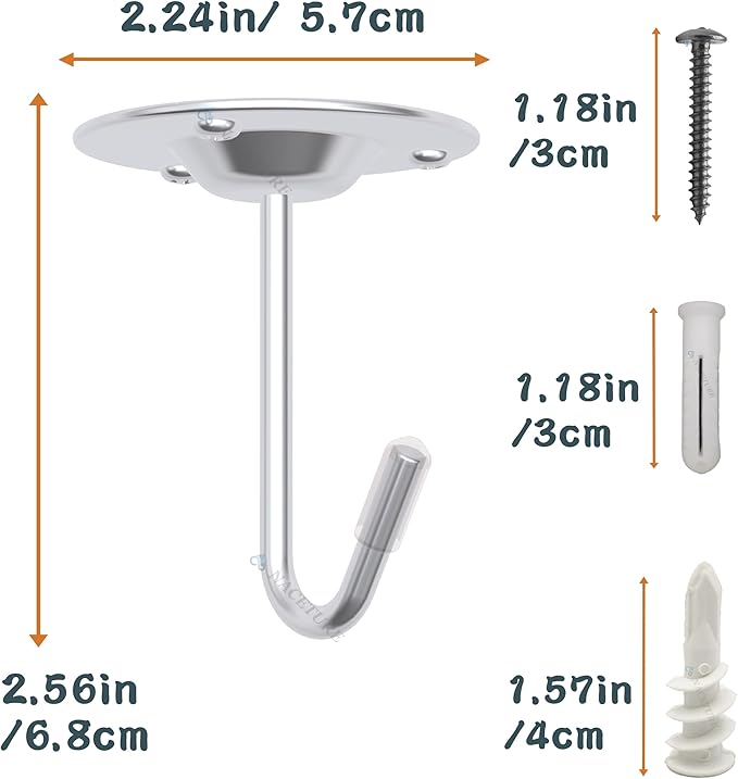 NACETURE Ceiling Hooks for Hanging Plants 3 Pack - Plant Hanger Indoor Hanging Hooks Metal Plant Bracket Iron Lanterns Hangers for Wind Chimes (Stainless Steel 3 Pack) NACETURE