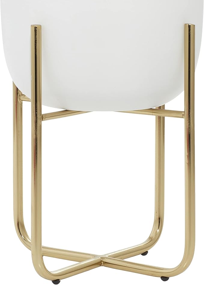 Deco 79 Metal Indoor Outdoor Planter Large Planter Pot with Removable Gold Stand, Set of 2 Planters 16", 13"H, White Deco79