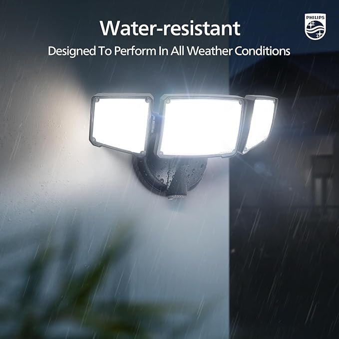 Philips 72W 7400LM LED Flood Lights Outdoor, Switch Controlled Aluminum Security Lights, 3 Adjustable Heads, Wall Mount, 5000K Daylight, Waterproof for Yard, Garage (2 Packs) PhilipsLightingLED