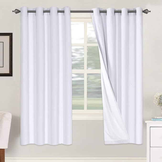 H.VERSAILTEX Linen Blackout Curtains 72 Inches Long 100% Blackout Thermal Insulated Textured Linen Look Curtain Draperies Anti-Rust Grommet, Energy Saving with White Liner, 2 Panels, Bright White HVERSAILTEX