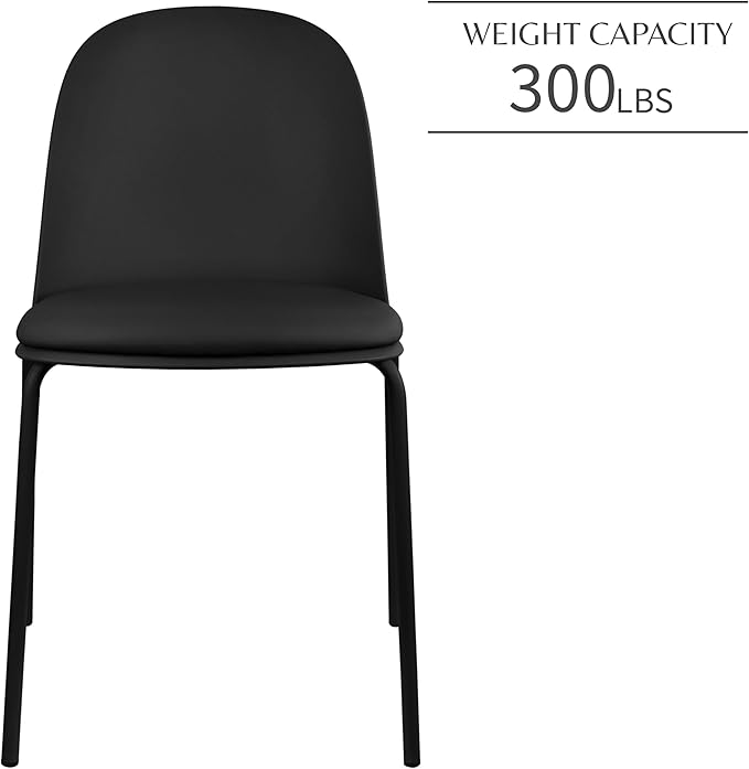 2xhome Modern Stackable Armless Dining Chair | Plastic Shell Seat with Metal Legs | Indoor or Outdoor Use | Home Kitchen Patio (4, Black, Padded Seat) 2xhome