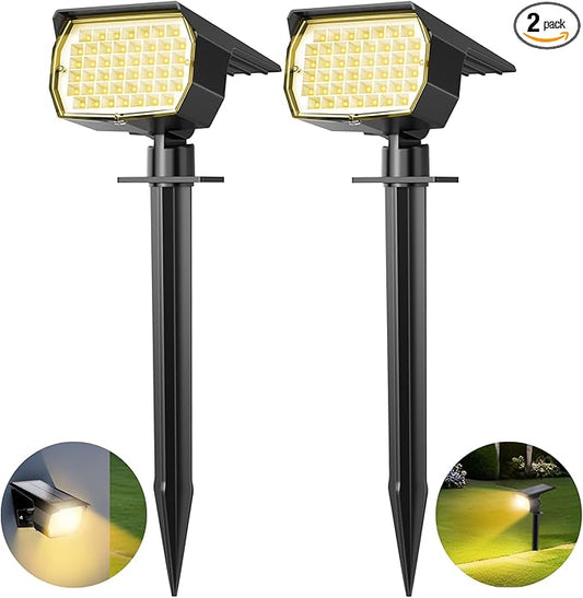 Solar Spot Lights Outdoor 2 Pack, [46 LED/3 Modes] Solar Landscape Spotlights Waterproof, 2-in-1 Auto On/Off Solar Powered Lights for Outside Yard Garden Wall Pathway(Warm White) TadyrealSolarLights
