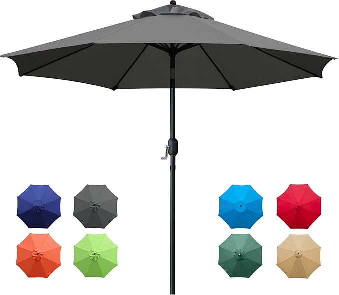 Sunnyglade 9Ft Patio Umbrella Outdoor Table Umbrella with 8 Sturdy Ribs (Dark Gray) Sunnyglade