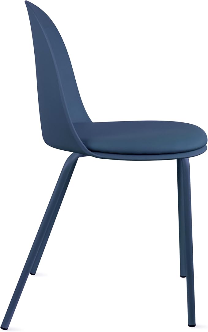 2xhome Parent Modern Stackable Armless Dining Chair | Plastic Shell Seat with Metal Legs | Indoor or Outdoor Use | Home Kitchen Patio (4, Blue, Padded Seat) 2xhome