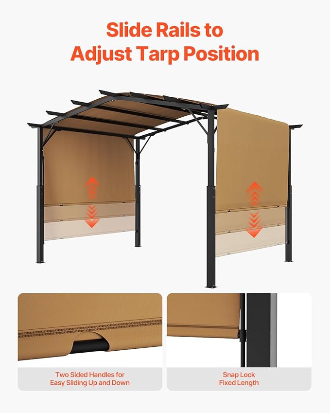 VEVOR 10 x 10 ft Outdoor Pergola, Arched Top Metal Pergola, Retractable Pergola with Sun Shade Canopy, Large Patio Shelter Pavilion, Heavy Duty Garden Pergola for Deck Backyard Porch Poolside VEVOR