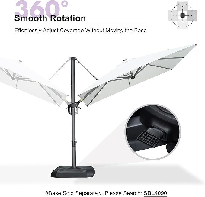 PURPLE LEAF 8 Feet Patio Umbrella Outdoor Cantilever Square Umbrella Aluminum Offset Umbrella with 360-degree Rotation for Garden Deck Pool Patio, White PURPLELEAF