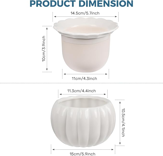 BUYMAX African Violet Pots, 6 inch Pumpkin-Style Ceramic Easy Self Watering Plant Pot for Busy Plant Lovers, Automatically Absorb Appropriate Amount of Water, Flower Pot Indoor-Plants Not Included BUYMAX