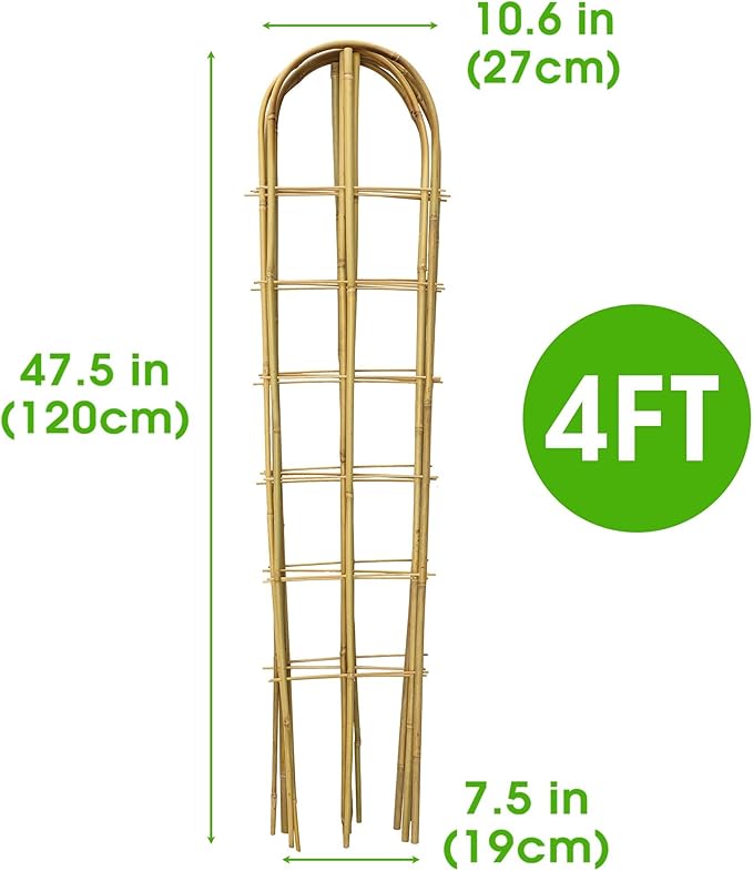 5 Pack 4 Feet U-Shape Bamboo Trellis, Natural Bamboo Trellis for Climbing Plants, Vegetables, Cucumber, Tomato, Outdoor and Indoor Potted Plants Taoskai