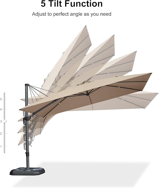 PURPLE LEAF 11' X 8' Left-right Tilting Patio Umbrella Outdoor Cantilever Swivel Rectangle Umbrella with Tilt Aluminum Offset Umbrella with 360-degree Rotation for Garden Deck Pool Patio Beige PURPLELEAF
