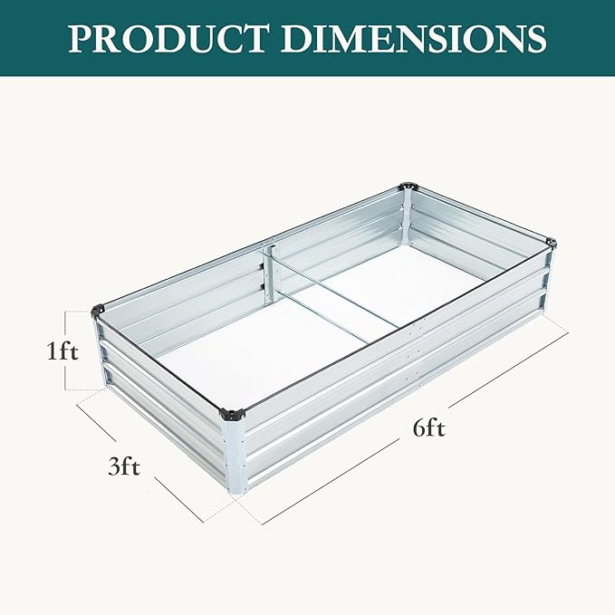 DUMOS Raised Garden Bed Outdoor, 2 Pcs 6x3x1ft Planter Box Outdoor for Deep-Rooted Herbs/Flowers/Vegetables, Large Metal Garden Bed for Patio, Balcony and Backyard, Silver DumosLifestyle