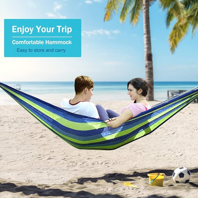 MOSFiATA Hammocks Portable Camping Hammock Upgraded 550lb Comfortable Fabric Hammock with Two Anti Roll Balance Beam and Sturdy Tree Straps for Camping, Patio, Backyard, Outdoor （Blue Green） MOSFiATA
