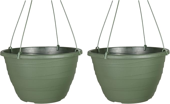 The HC Companies 13 Inch Wrapt Hanging Planters, Lightweight UV-Resistant Plastic Hanging Planters for Indoor & Outdoor Plants, 2-Pack Hanging Flower Pots for Garden, Patio & Home Decor, Green TheHCCompanies