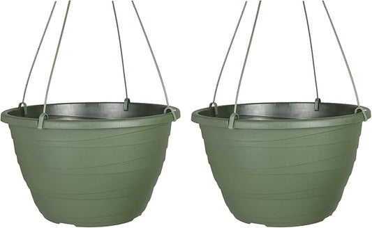 The HC Companies 13 Inch Wrapt Hanging Planters, Lightweight UV-Resistant Plastic Hanging Planters for Indoor & Outdoor Plants, 2-Pack Hanging Flower Pots for Garden, Patio & Home Decor, Green TheHCCompanies