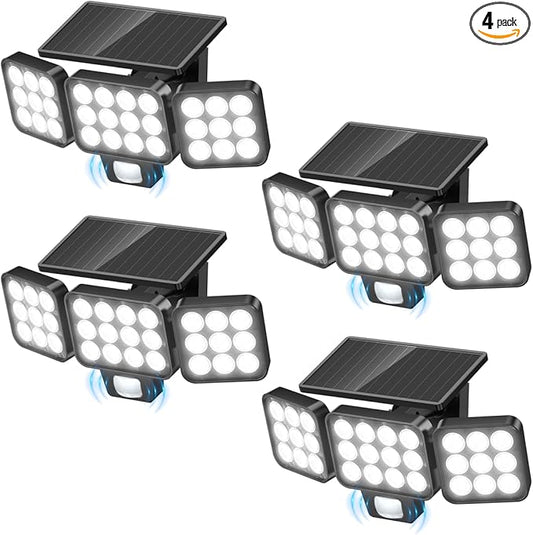 Solar Flood Light Outdoor 4 Pack, 3500LM Super Bright Motion Sensor Outdoor Lights, Solar Lights Outdoors Waterproof, Upgrade Glass Panel, 270° Wide Angle LED Security Spot Light for Outside Yard WdtPro