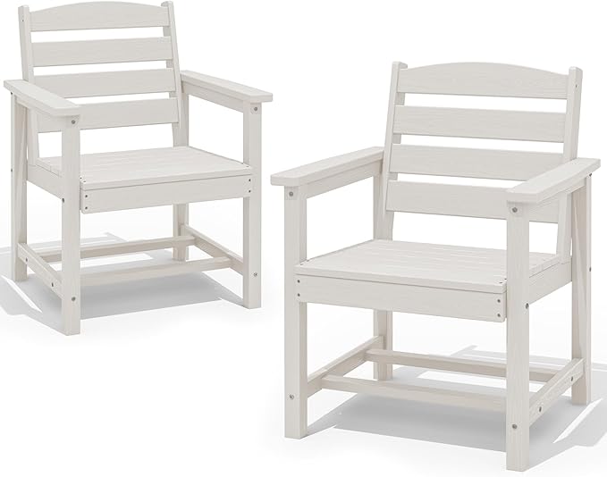 SERWALL Patio Dining Chair Set of 2, White SERWALL
