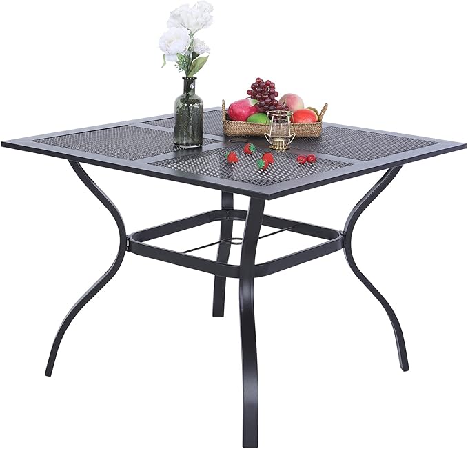 PHI VILLA 37 Inch Outdoor Dining Table Metal Steel Mesh Patio Dining Table Umbrella Table with 1.57" Umbrella Hole (Mesh) PHIVILLAThepioneerofcomfortablehouseholdsupplies