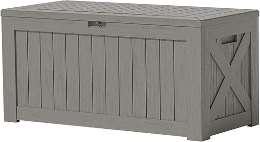Patiowell 120 Gallon Large Deck Box, Outdoor Lockable Storage Box for Gardening Tools, Waterproof Deck Box for Patio Furniture, Light Brown Patiowell