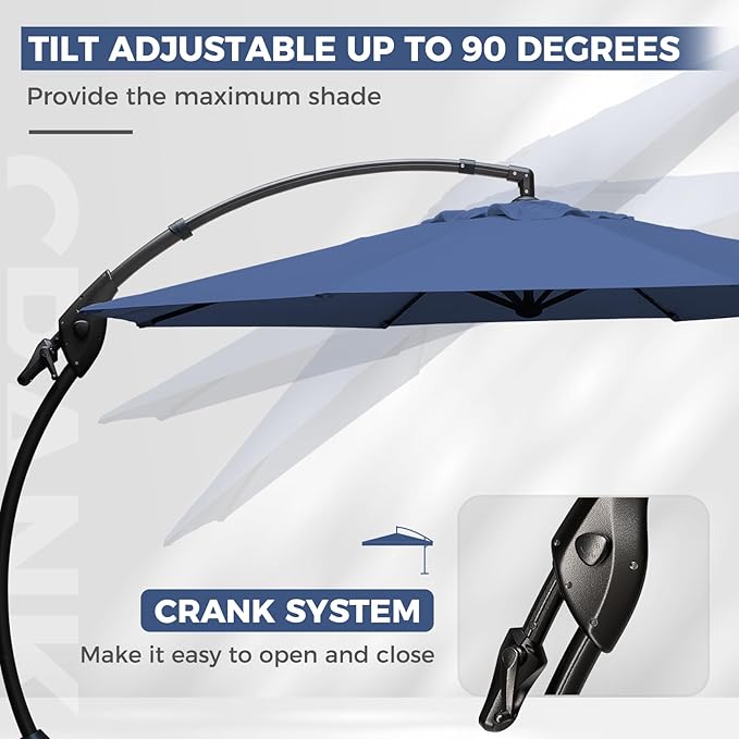 Grand patio 12FT Outdoor Offset Umbrella with Base & Cover Patio Aluminum Round Cantilever Umbrella for Garden Deck Poolside (Navy Blue, 12 FT) GrandPatio
