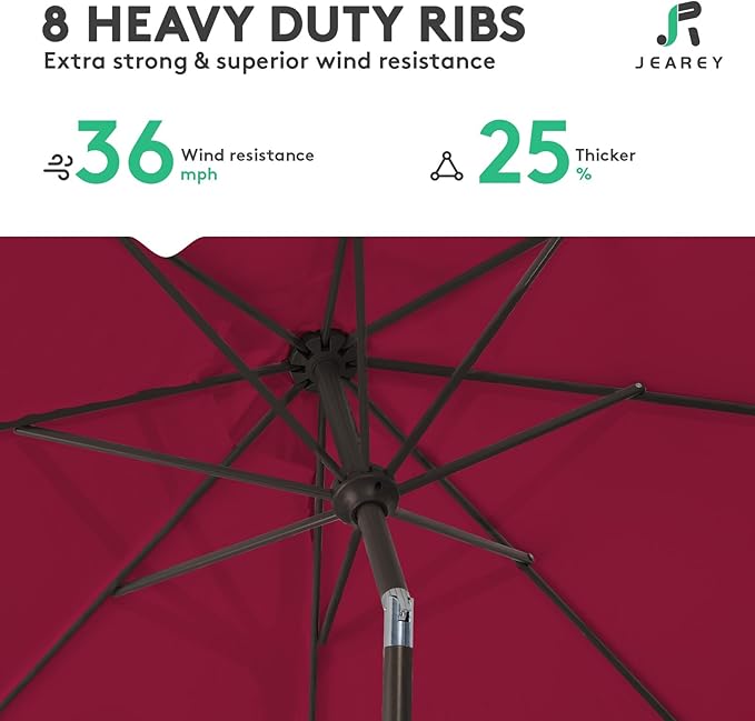 JEAREY 9FT Outdoor Patio Umbrella Outdoor Table Umbrella with Push Button Tilt and Crank, Market Umbrella 8 Sturdy Ribs UV Protection Waterproof for Garden, Deck, Backyard, Pool (Brick Red) JEAREYOutdoorsCollection