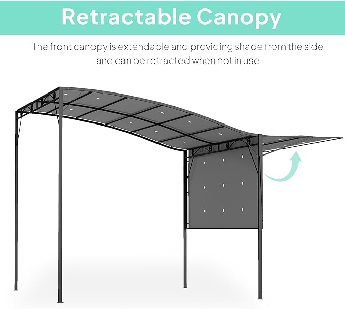 Outsunny 10' x 8' Outdoor Pergola and Patio Gazebo, Extendable Side Awning, Sun Shade Shelter for Garden, Camper, Deck, Doors and Windows, Dark Gray Outsunny
