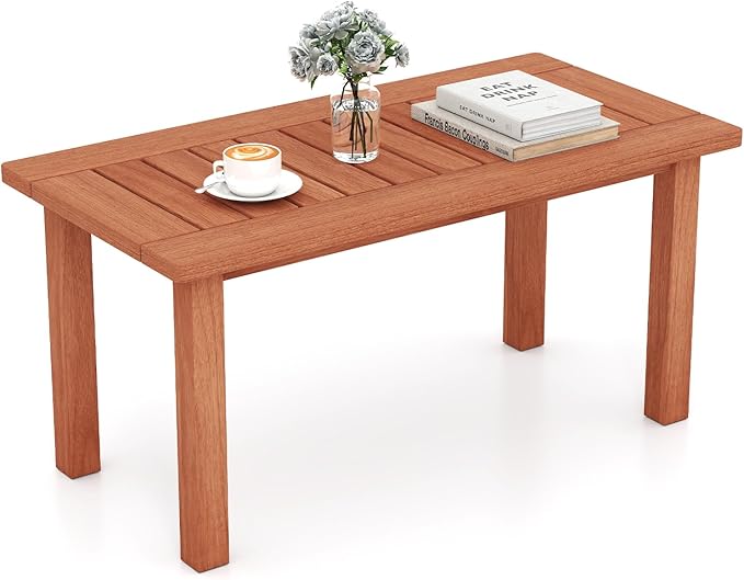 Tangkula Outdoor Coffee Table, 35.5” Patio Table with Slatted Tabletop, Rectangular Wooden Center Table Indoor Outdoor for Balcony, Poolside, Garden, Living Room, Natural TANGKULA