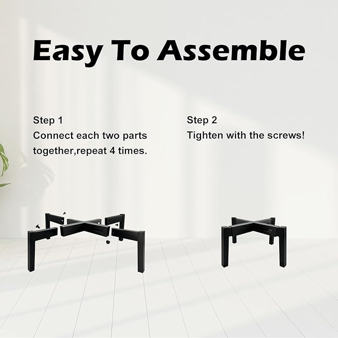2 Pcs Heavy Duty Adjustable Metal Plant Stand for 10"-16" Plant Pot – Indoor & Outdoor (Black 2 Pack) DDPow