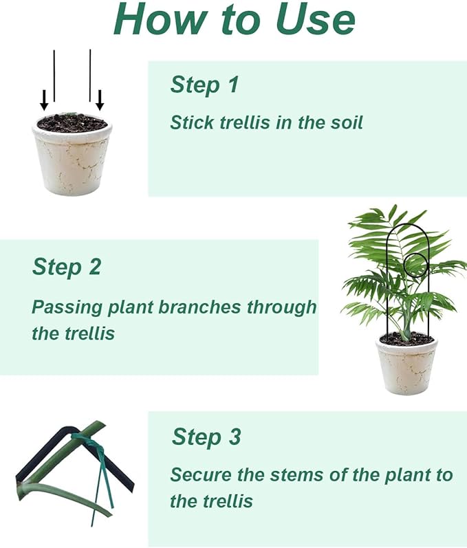 Small Plant Trellis for Climbing Plants Indoor - 13.8 Inch Trellis Indoor with Different Patterns for Vine Ivy Flower Plant Support, Metal Garden Trellis for Potted Plants, Set of 4 (Black) vensovo