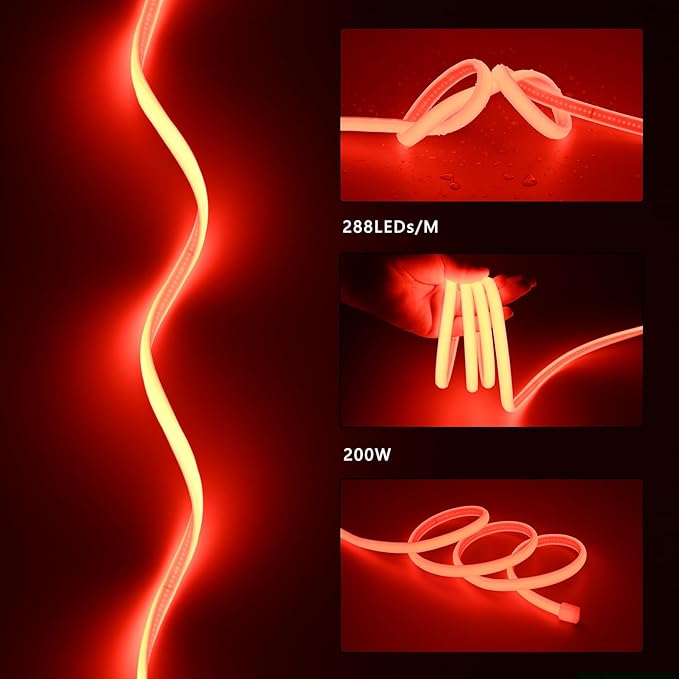 AC 110V COB LED Strip Lights Outdoor Waterproof 65.6ft, Red Super Bright 200W LED Rope Light, IP65 Flexible Cuttable, for Bedroom Garden Commercial House Gaming Room Decor BENLUN