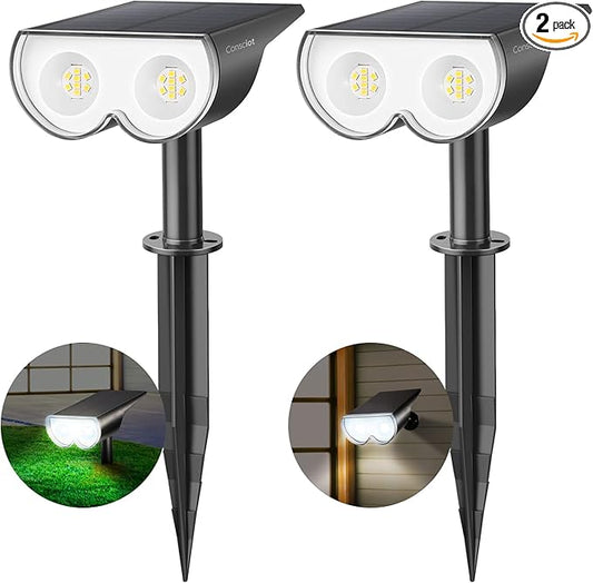 Solar Lights Outdoor Waterproof, Consciot 16 LEDs IP67 Spot Lights Outdoor, Auto On/Off Solar Garden Light, 2-in-1 Adjustable Wall Lights for Landscape Yard Pathway, Cool White 2 Pack Consciot
