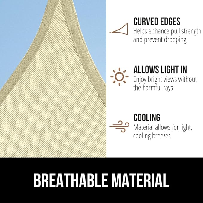 GORILLA GRIP Heavy Duty Sun Shade, UV Protection Fade Tear and Rust Resistant Triangle Sunshade Canopy, Curved Edges Blocks Sunlight, Breathable Sail, Outdoor Patio, Lawn Garden Butter Cream GorillaGrip