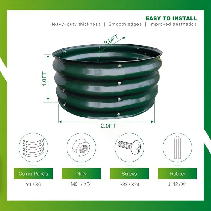 GARDMAX 2x2x1FT Galvanized Round Raised Garden Bed Kit, Metal Planter Boxes Outdoor with Easy Assembly, Large Garden Bed for Vegetables, Fruits, Flower, Herbs Dark Green ChooseGardmaxforbetterlife