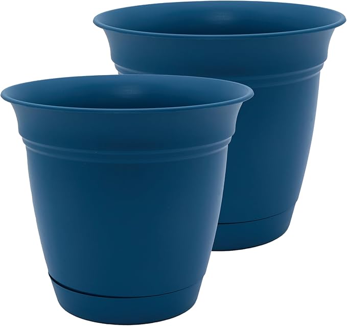The HC Companies 12 Inch Eclipse Round Planter Pots with Drainage Holes & Attached Saucer, Lightweight UV-Resistant Plastic Indoor Outdoor Planters, 2-Pack Flower Pots for Garden & Home Decor, Peacock TheHCCompanies