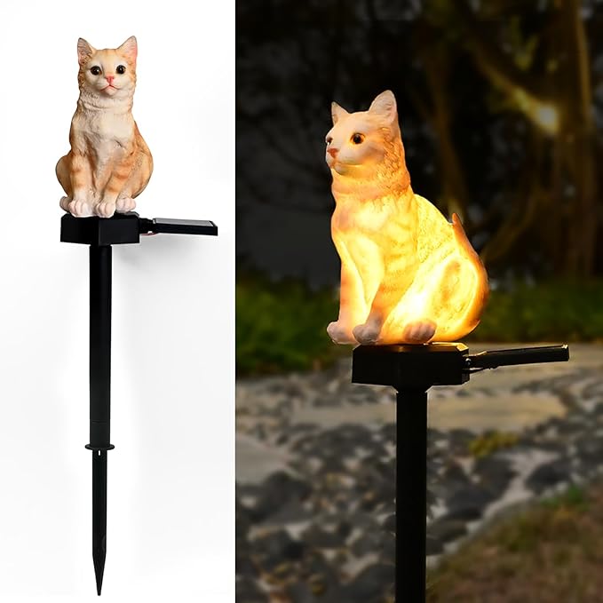 Cat Solar Light Ornaments Garden Decor Outdoor Lawn Decorations Cute Animal Stake Patio Yard Statue Waterproof Tabby Gifts for Lovers Juliahestia
