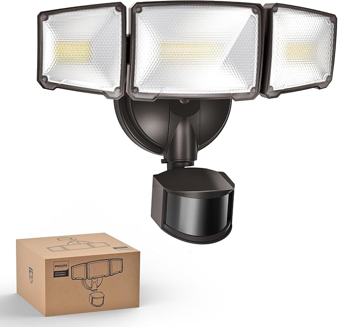 Philips 72W 7400LM LED Security Lights w/PIR Motion Sensor Outdoor, 5000K Daylight Dusk to Dawn Aluminum Flood Light, 3 Adjustable Heads, Waterproof for Garage, Yard, Porch PhilipsLightingLED