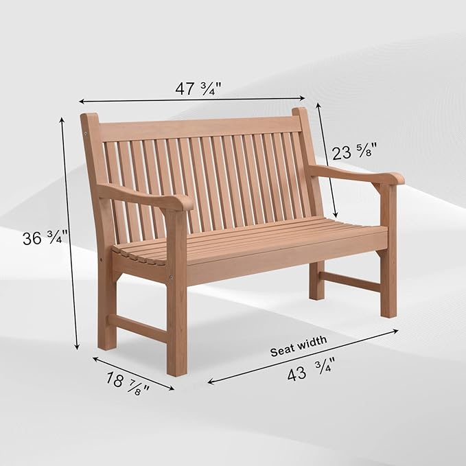 Psilvam 2-Person Poly Lumber Outdoor Bench with 700 Lbs Weight Capacity – Weatherproof Garden Seating for, Balcony Porch & Park, All-Weather Fade-Resistant Patio Furniture (Teak Color) PsilvamGardenFurniture