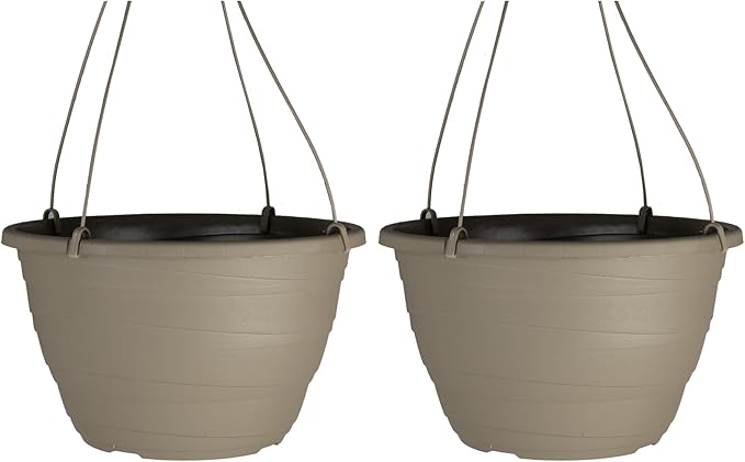 The HC Companies 13 Inch Wrapt Hanging Planters, Lightweight UV-Resistant Plastic Hanging Planters for Indoor & Outdoor Plants, 2-Pack Hanging Flower Pots for Garden, Patio & Home Decor, Pepperstone TheHCCompanies