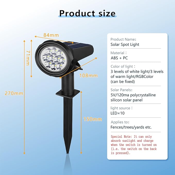 Solar Spot Lights Outdoor，Solar Lights Outdoor Waterproof IP68，Dark Sensing Auto On/Off，Suitable for Garden, Corridor Landscape Lighting and Flag Lighting. (Warm White, 4-Pack) Rootora