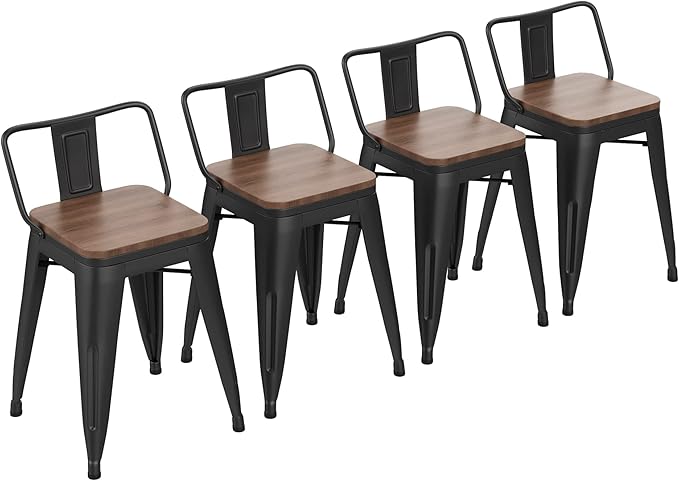 Yongchuang 18" Bar Stools Set of 4 Metal Stackable Short Stools for Classroom Kitchen Dining Stool Chairs with Wood Top Low Back YongchuangInternational