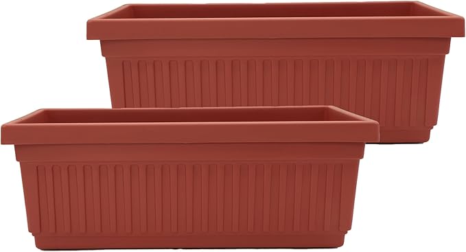 The HC Companies 24 Inch Venetian Window Planter Box with Drainage Plug, Lightweight UV-Resistant Plastic Indoor & Outdoor Planters, 2-Pack Flower Box for Garden & Home Decor, Clay TheHCCompanies