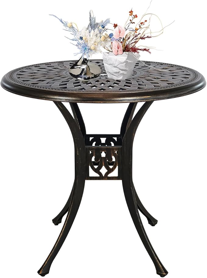 30.31" Outdoor Patio Dining Table, Cast Aluminum Patio Bistro Table, Round Patio Metal Table, Patio Furniture Set with 2.36" Umbrella Hole for Balcony Lawn Garden Backyard PATIO-IN
