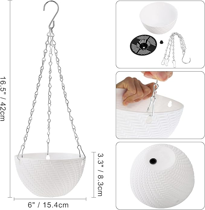 Foraineam 10 Pieces 6 Inch Hanging Planters, Garden Self-Watering Flower Plant Pot Container, Mini Succulent Planter Pots with Hanging Chain Foraineam