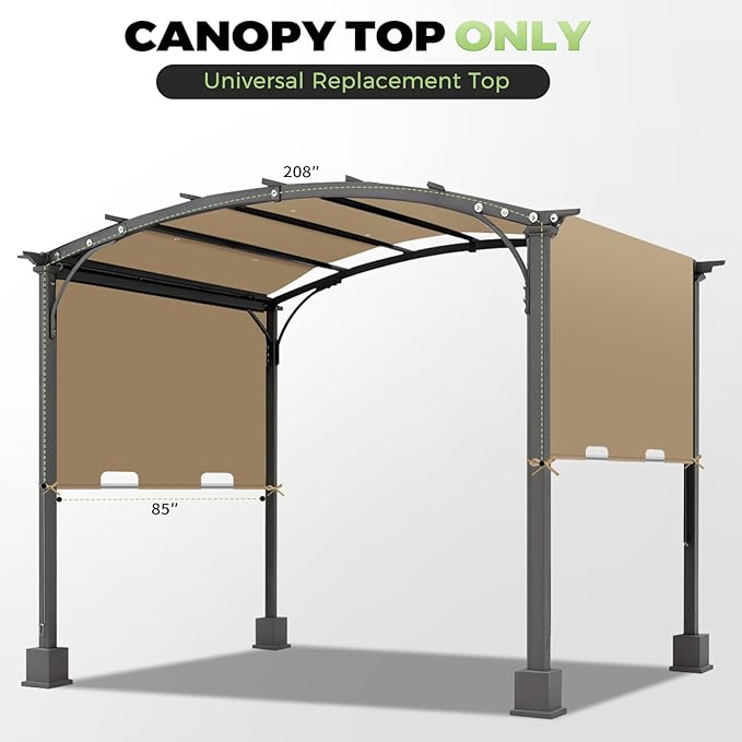 85'' x 208'' Universal Pergola Replacement Cover for Doubleton Steel Pergola L-PG080PST, Waterproof Sunshade Canopy Top for Patio Gazebo, Deck, Porch, Yard, Outdoor Cover Only (Khaki) AMADECOHOME