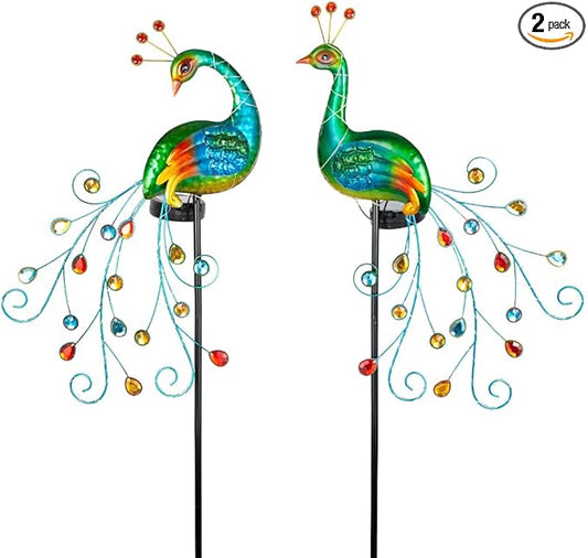 DREAMSOUL 2 Pack Peacock Solar Lights Outdoor, Tall Waterproof LED Outdoor Solar Lights for Yard Pathway Peacock Decor DREAMSOUL