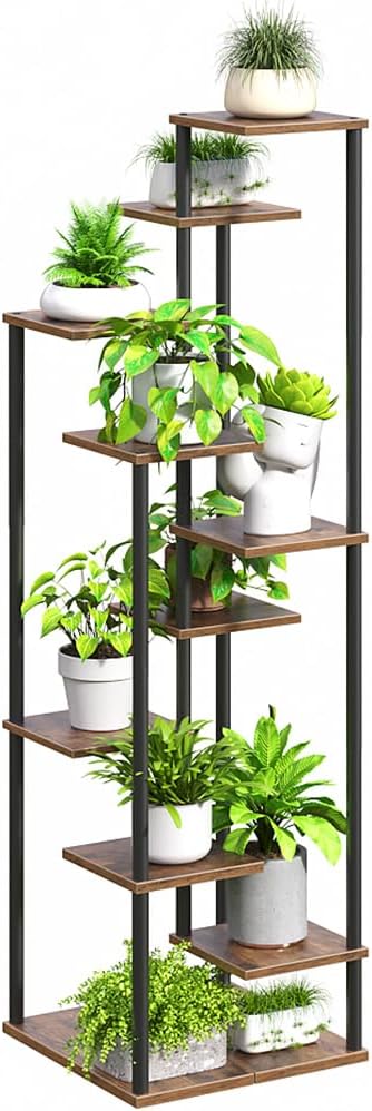 10 Tier Plant Stand Indoor, Tiered Corner Plant Shelf Flower Stand for Living Room, Balcony, Patio, Garden, Rustic Brown Yzosvki