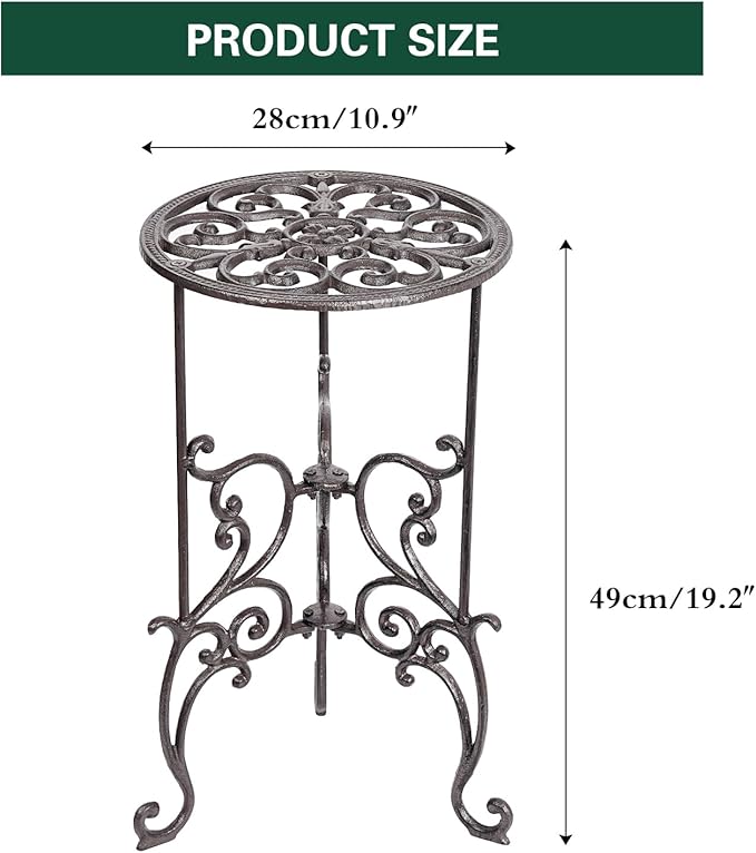 Sungmor Heavy Duty Cast Iron Potted Plant Stand,19.3-Inch 1 Tier Metal Planter Rack,Decorative Flower Pot Holder,Vintage & Rustic Style Indoor Outdoor Garden Pots Container Supports Sungmor